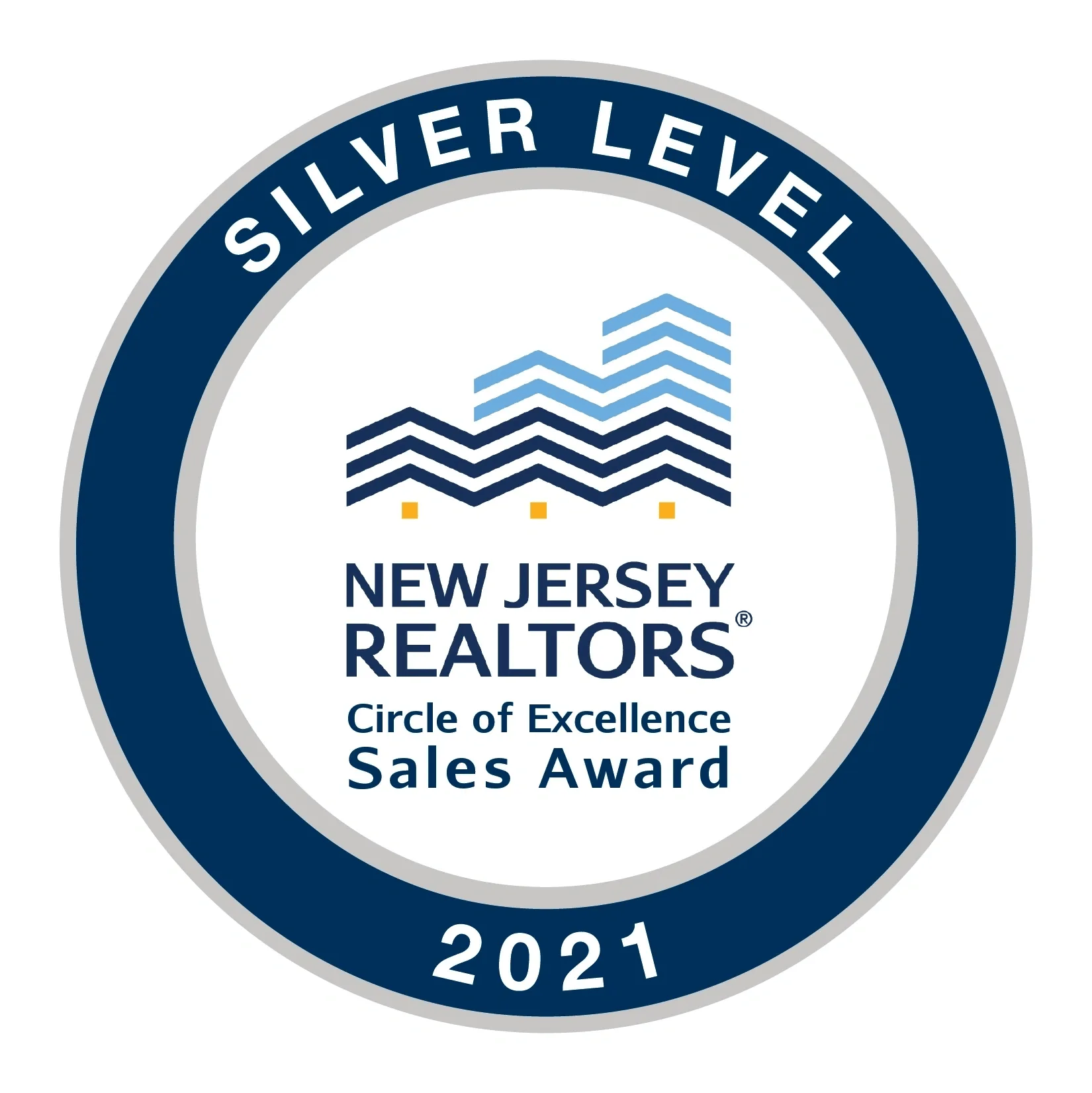 NJ Realtors Circle of Excellence Silver Level 2021 award badge