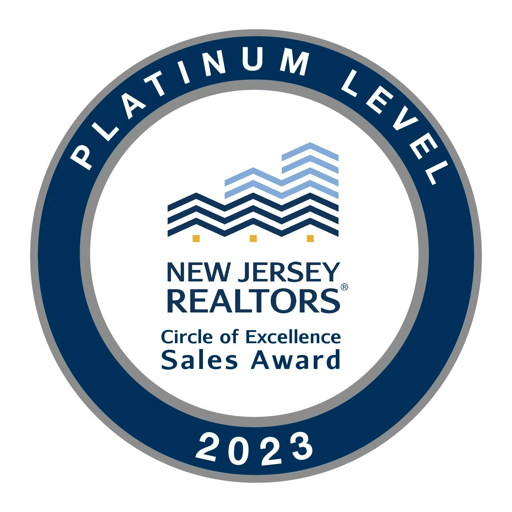 NJ Realtors Circle of Excellence Platinum Level 2023 award badge